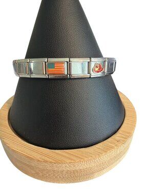 Uberry Italian Charm Bracelet America Flag Firefighter Helmet Stainless Steel 7"